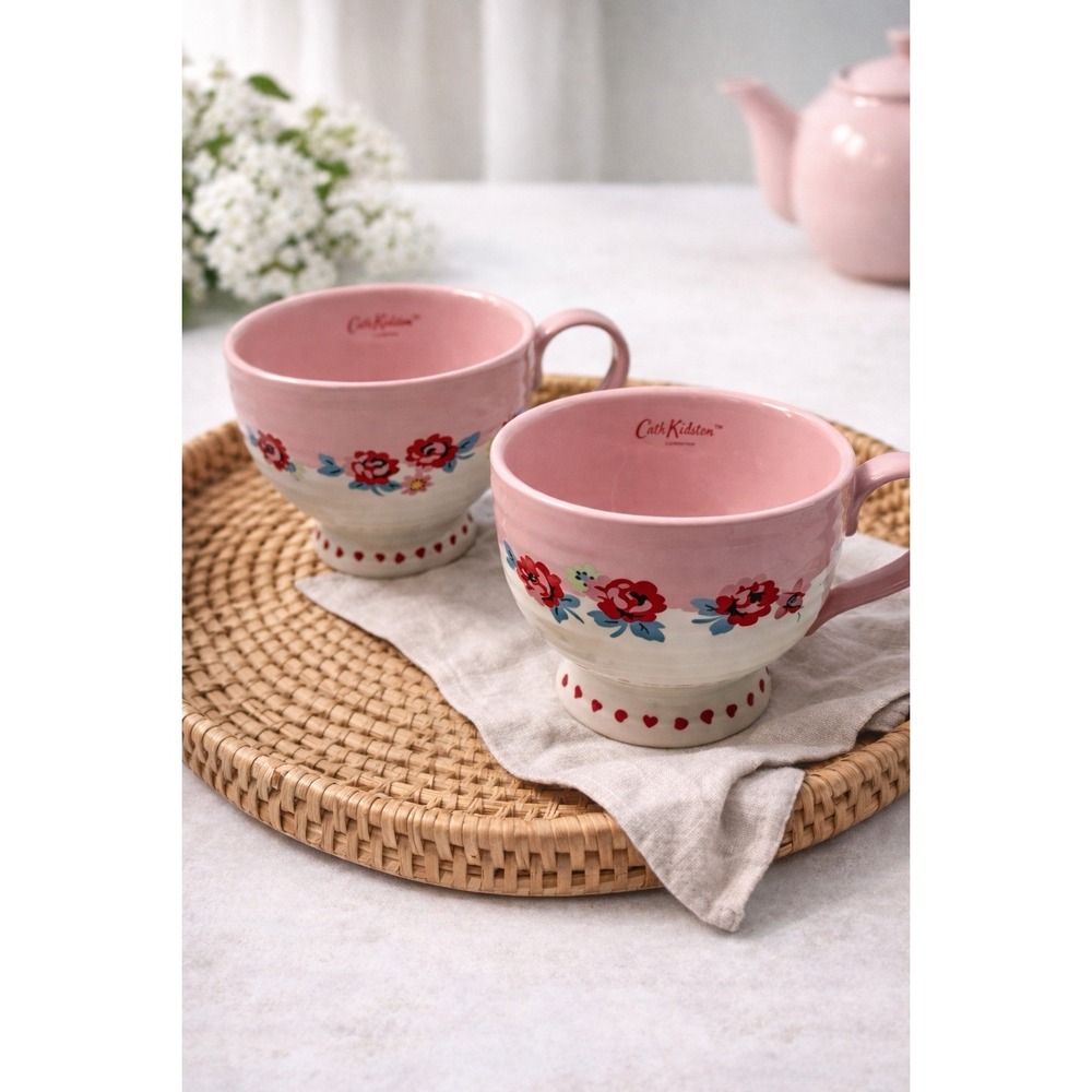 New Lot Of 2 Cath Kidston London Harmony Ditsy Hug‎ Mugs Cup Coquette Pink